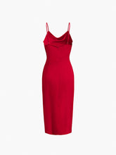 Cowl Neck Zippered Satin Midi Dress